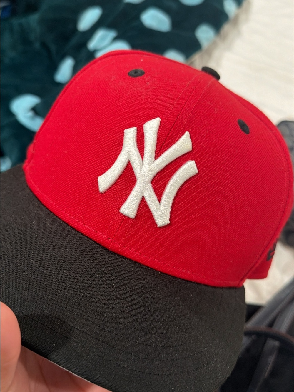 New Era Kids Red and Black Baseball Cap with White NY Logo